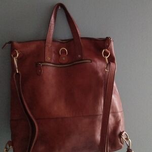 I Medici Firenze Italian Leather Convertible Backpack Tote Bag Brown
